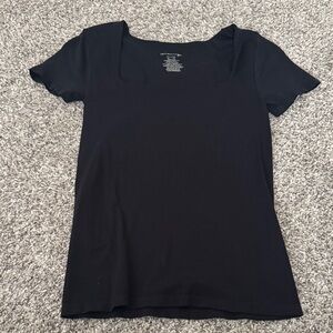 Free People Black Square Neck Short Sleeve Tee